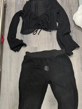 Black Knit High-Waist swim cover up  pants set